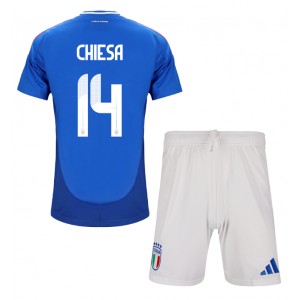 Fotbalové Dres Itálie Federico Chiesa #14 Dětské Domácí Oblečení ME 2024 Krátký Rukáv (+ trenýrky)